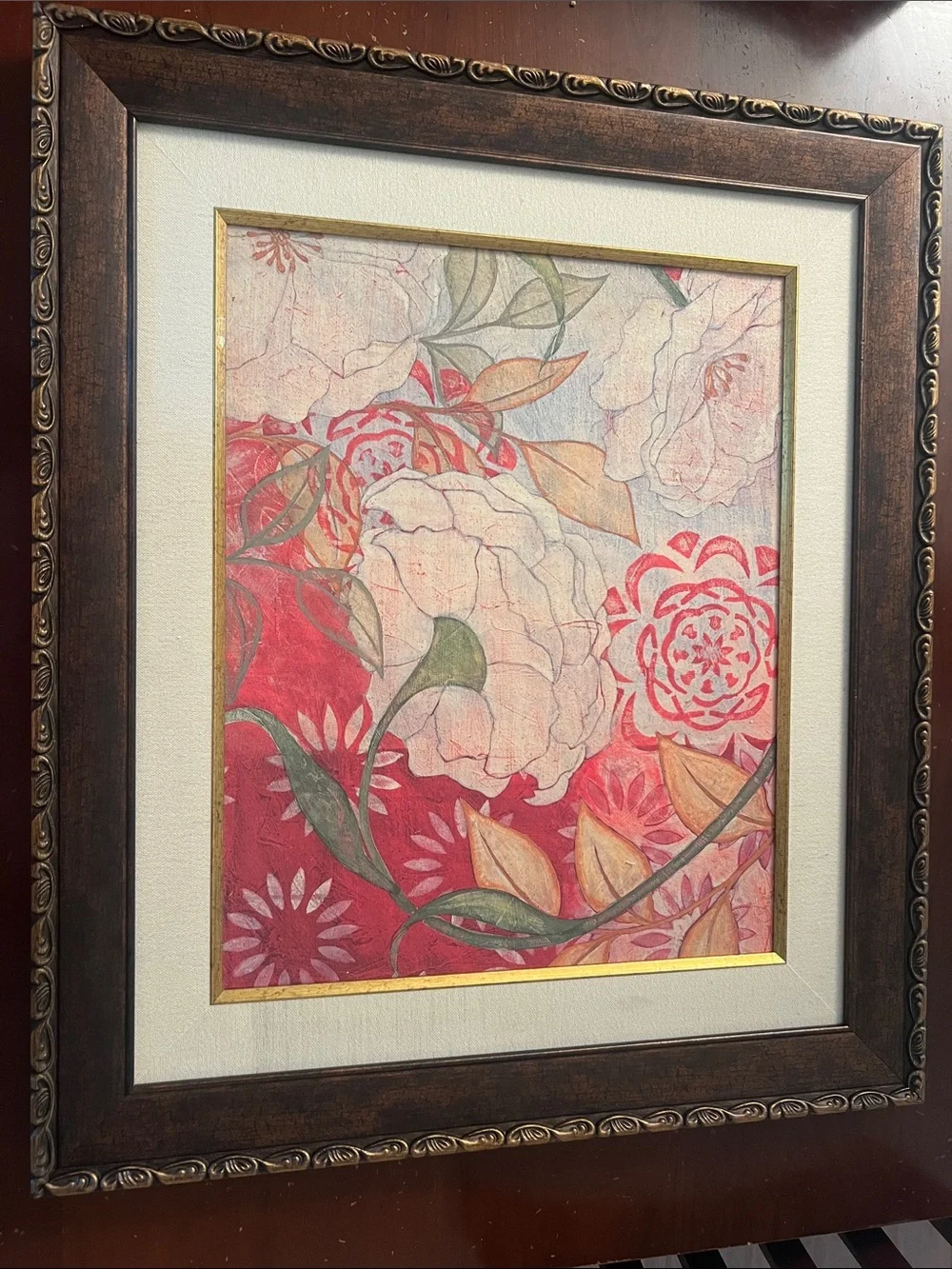 Flower Print in Brown Gold-Brushed Frame